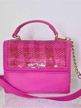 Betsey Johnson Hot Pink Sequin Top-Handle Crossbody